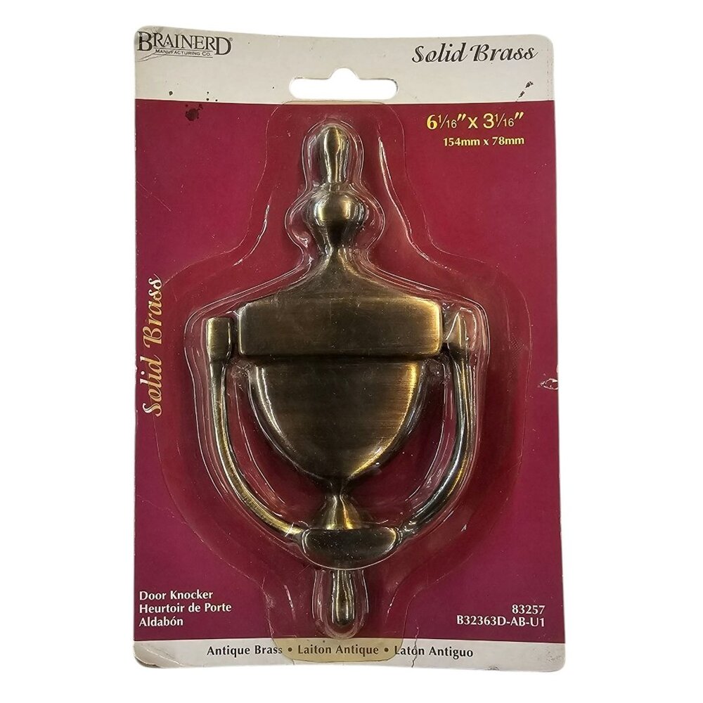 Brainerd Door Knocker 6 1/16" x 3 1/16" Solid Antique Brass NOS Part # 83257